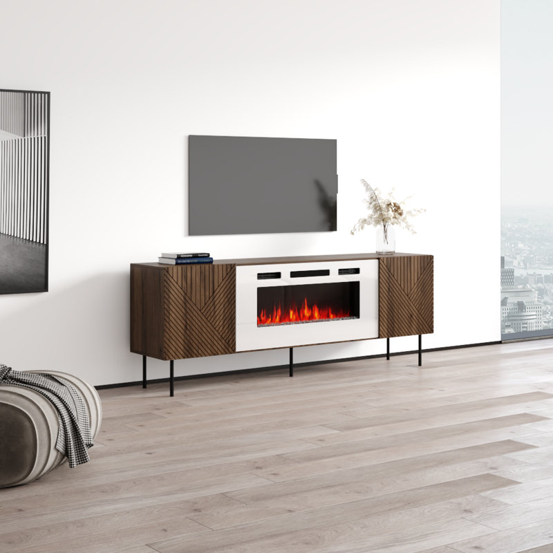 Meuble télé avec foyer 75 "Art-WH, Bois / blanc