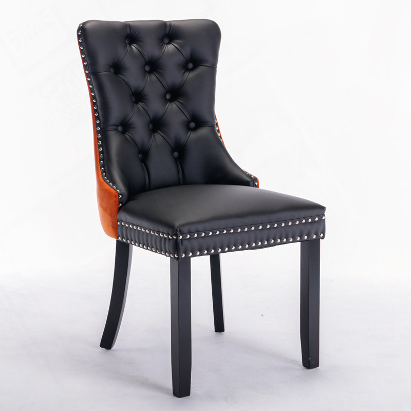 Chaise rembourrée en polyuréthane et velours, Noir / Orange