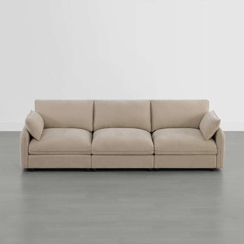  112" Modern Upholstered 3-Seater Sofa, Khaki
