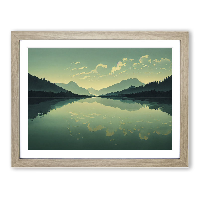 Mountain Lake Reflection Vol.6 - Framed Print, 34cm H x 46cm W x 2cm D, Oak Framed