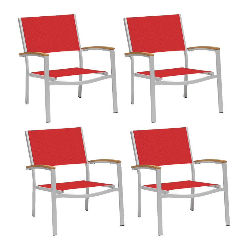 Travira Outdoor Lounge Chair, Natural Tekwood, Red