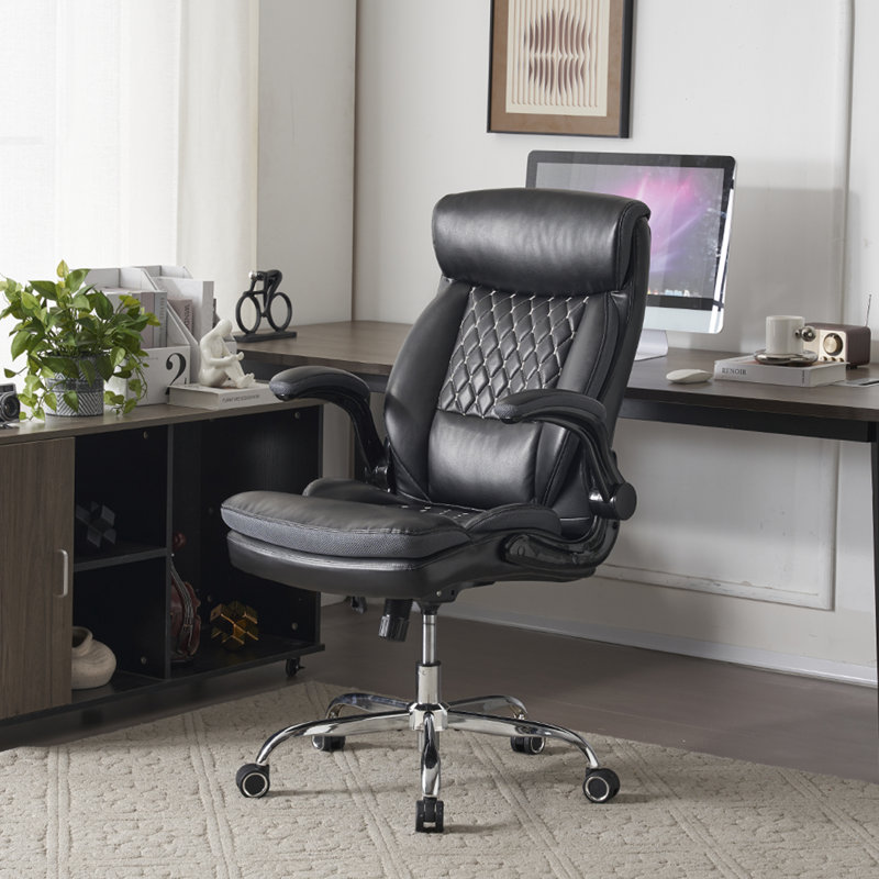 Ergonomic Executive Office Chair Adjustable  Swivel Leather Home Office Chair with Flip-up Armrests, Black