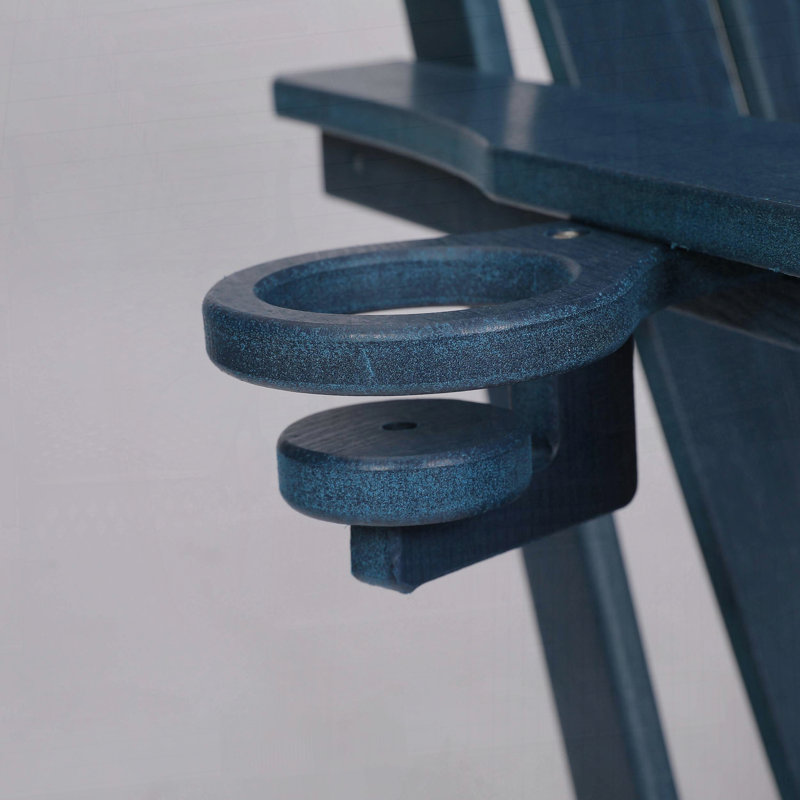 Folding HDPE Adirondack Chair with Cup Holder – Wood-Textured, All-Weather & Easy Storage for Patio, Navy Blue