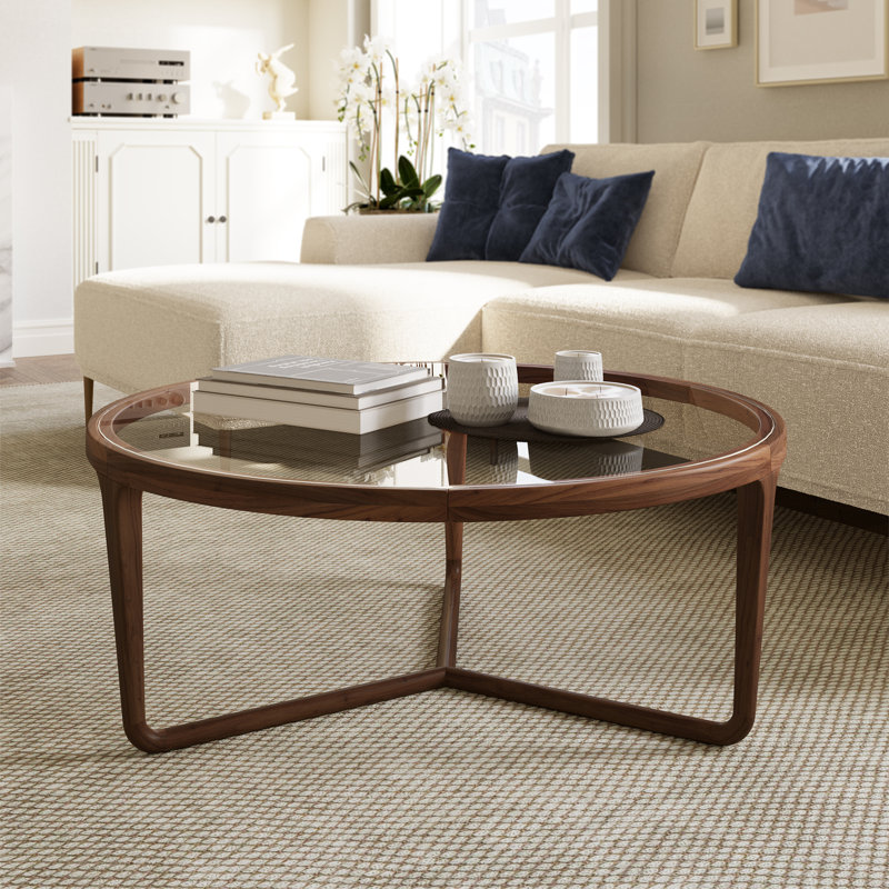 Ciro Solid Wood Glass-Top Round Coffee Table