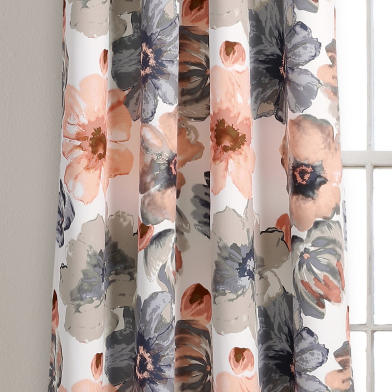 Leah Room Darkening Curtain Pair, Coral/Gray, 52"W x 84"L