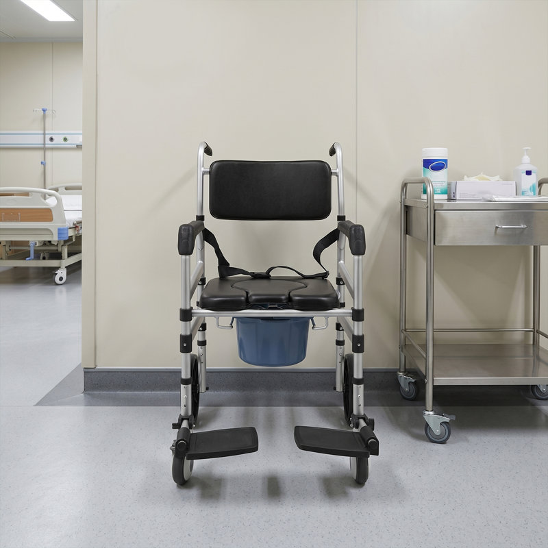 Lockable Rolling Shower Chair With Commode(U-Shape Seat)