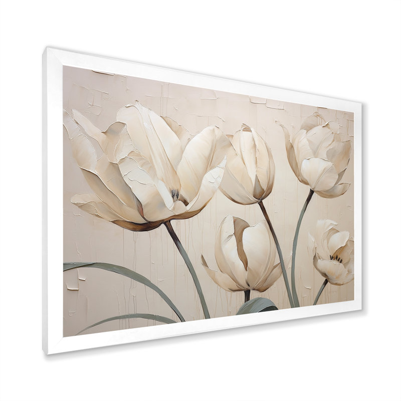 Minimalisme, tulipes blanches symphonie II sur toile, H 30 po x l 40 po x P 1,5 po, Cadre simple blanc