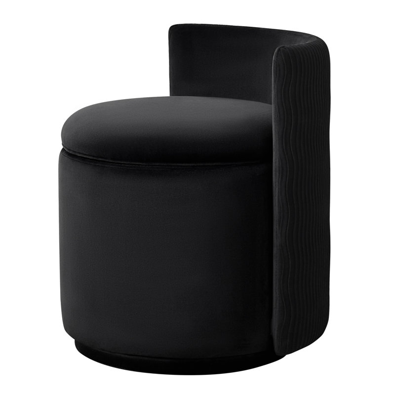 Fauteuil demi-tonneau pivotant rembourré avec rangement, Velours noir, H 23 po x l 18,5 po x P 18,5 po