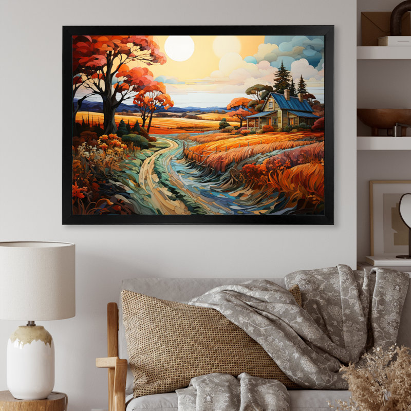 Farmhouse Farmstead Mosaic Pointillism I - impression, H 34 po x l 44 po x P 1,5 po, Cadre photo noir