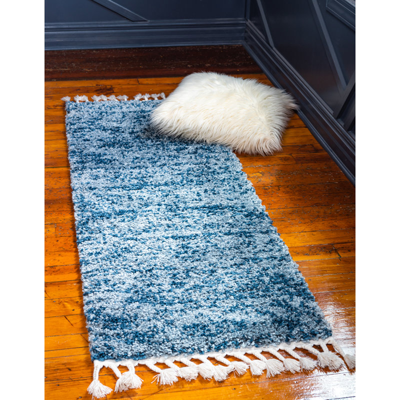 Tapis bleu à rayures Mitzy, Tapis de couloir 2 pi 2 po x 6 pi 1 po