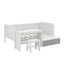 Lit de jour simple en bois polyvalent avec tablettes de rangement intégrées et bureau-114328287