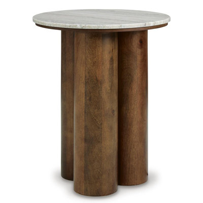 Table d'appoint cylindrique Ziana avec plateau en marbre beige, bois brun 58 cm