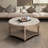 Large Round Waterproof Ottoman Coffee Table 2 Tier Oversized Button Tufted Ottoman With Wooden Shelf Storage Farmhouse Upholste Coffee Table Living Room Footstool Ottoman Linen