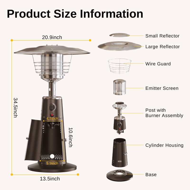 Mini chauffe-terrasse Eeast Oak, 11 000 BTU, Bronze