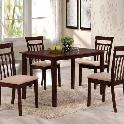 Repas pour la salle à manger avec chaises rembourrées beiges douces - Table rectangulaire de 48 pouces avec coussins d'assise à 5 rangées et dossier à lattes de soutien