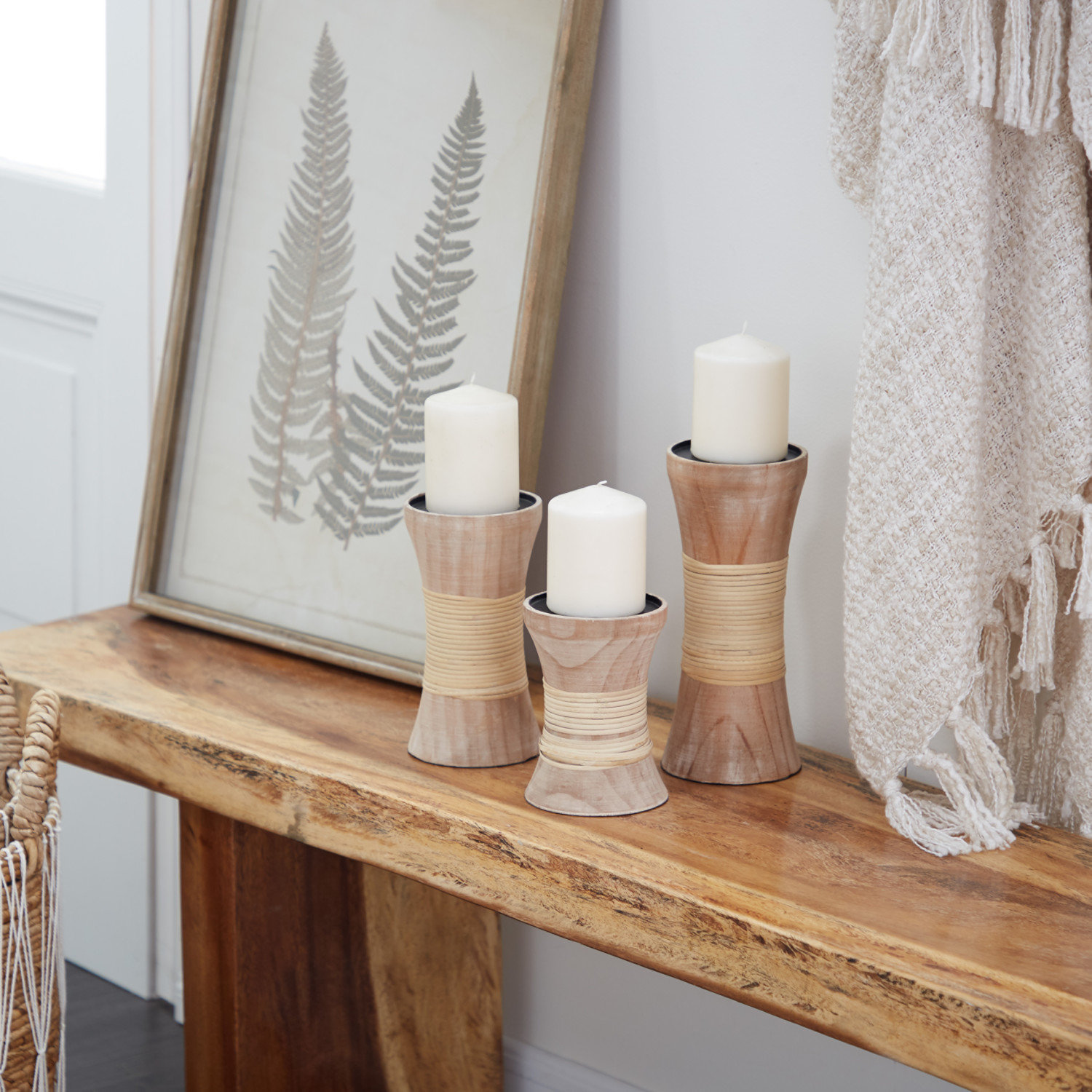 3-Piece Wood Candlestick Set