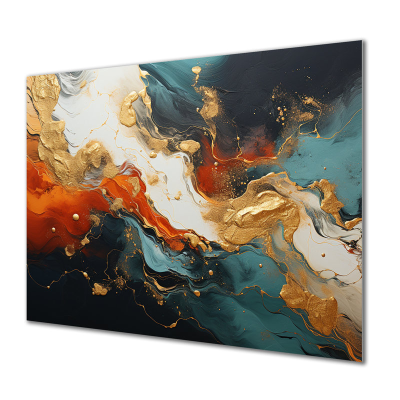 Bleu et or tempête de marbre II - art mural abstrait en métal MT137159, H 16 po x l 32 po x P 1 po