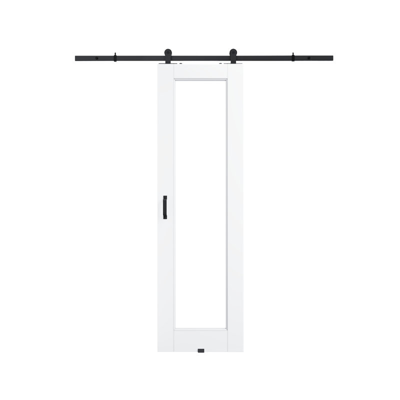 Panneau de porte vitrée blanche préfinie de 45,7 cm x 203,2 cm (18 po x 80 po) avec ensemble de quincaillerie pour porte de grange