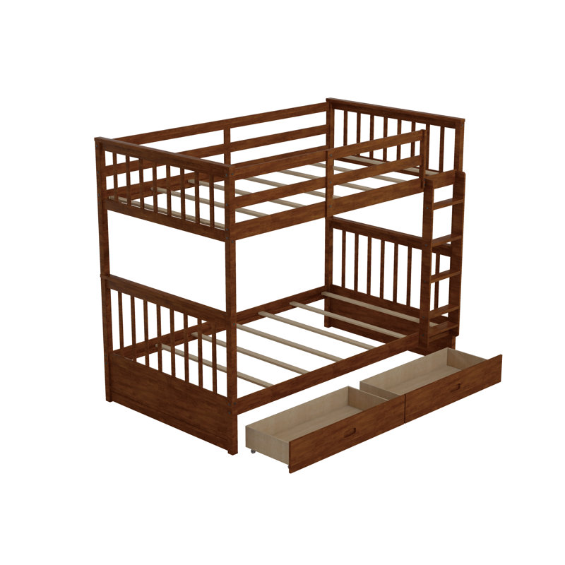 Eskill Kids Twin Over Twin Bunk Bed, Walnut