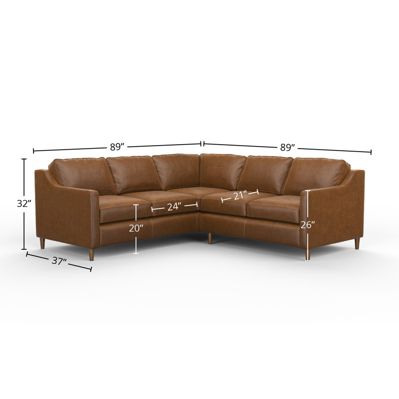 Sorrento 2x2 100% Full Top Grain Leather Sectional, Steepelchase Cocoa Genuine Leather