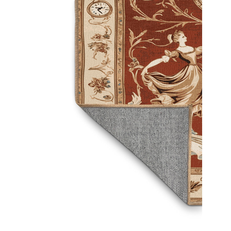 Tapis brun français lavable à la machine, Rond 3 pi