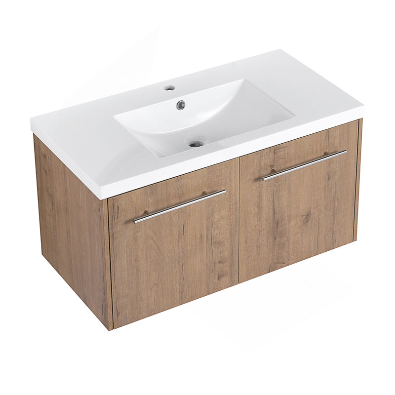 Armoire de salle de bain avec lavabo, portes à fermeture douce, conception à fixation flottante, pour petite salle de bain