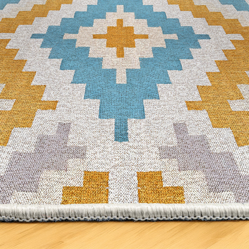 Geuseas Collection Digital Print Cotton-Polyester Colorful Moroccan Rug, Runner 3'4" x 8'3"
