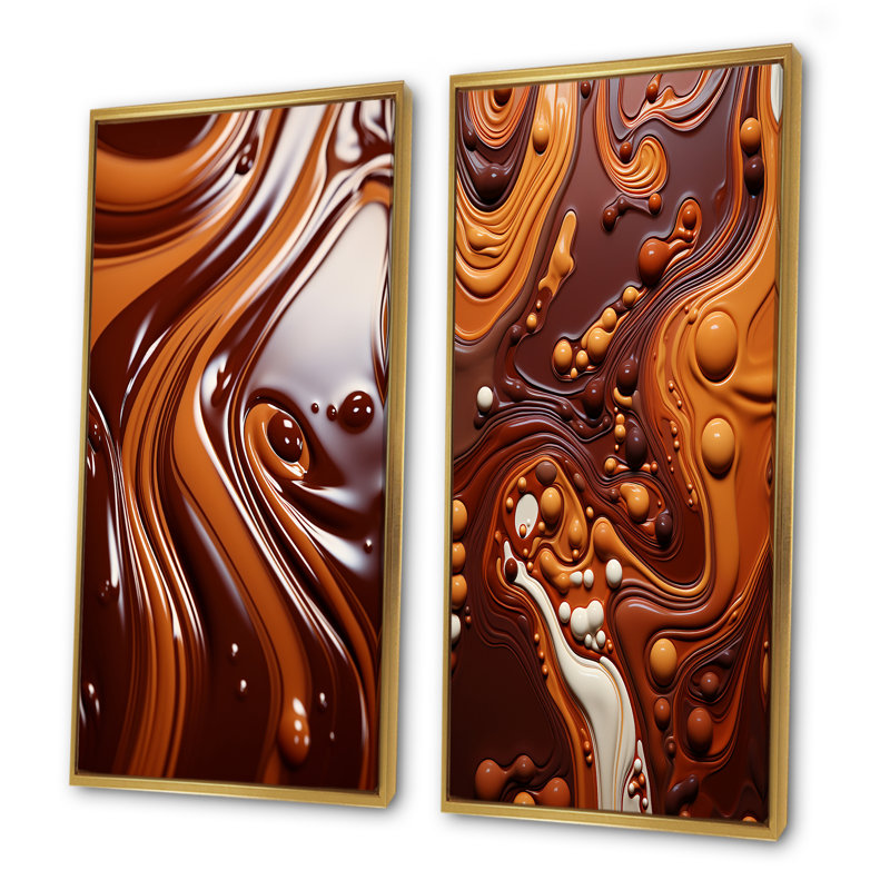 Café espresso Euphoria - ensemble de 2 impressions sur toile café, H 28 po x l 25 po, Cadre flottant doré