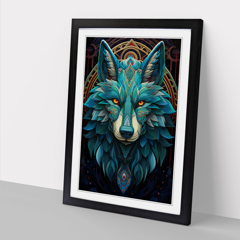 XYZ-FRM-V1223-1688 Wolf Art Deco No.2 - Single Picture Frame Print on Wood, Black, 64cm H x 46cm W x 2cm D
