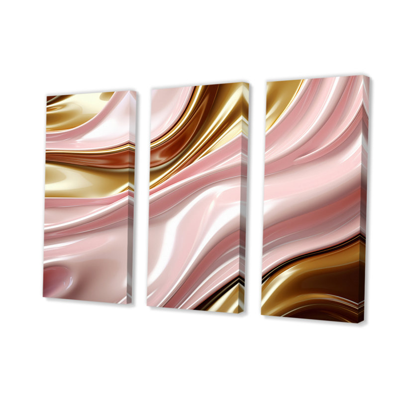 Rose et doré liquide Glam Wave II 3 pièces, H 32 po x l 48 po x P 1 po
