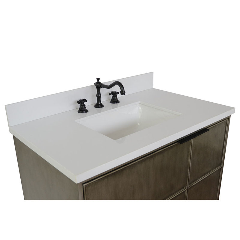 37'' Single Bathroom Vanity with Stone Top, White Quartz