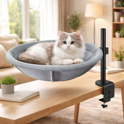 360° Rotating Height Adjustable Cat Desk Bed, Sturdy Cat Hammock Perch with Removable Washable Cover, Supports up to 60 lbs, Indoor Cat Bed