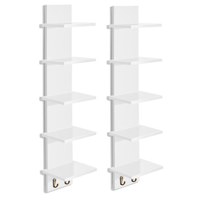 Sorbus 5 Tier Wall Shelf Unit with Hooks Set of 2, Vertical Column Utility Shelving for Home Decor and Storage Organizer, Wall-Mounted Floating Shelves for Bathroom Storage, Bedroom, Living Room
