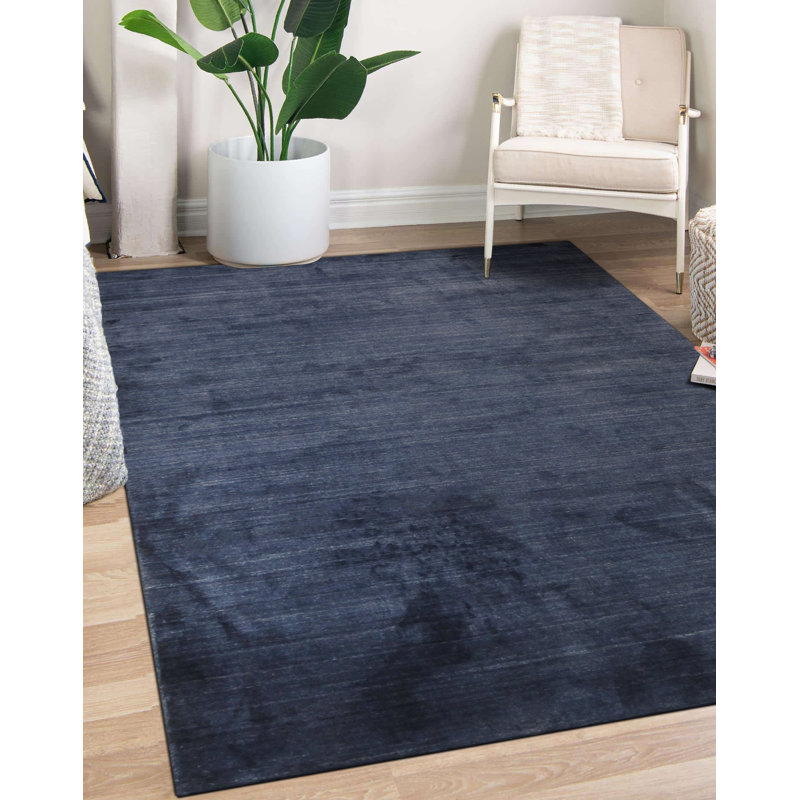 Tapis bleu marine noué à la main, Rectangle 8 pi x 10 pi