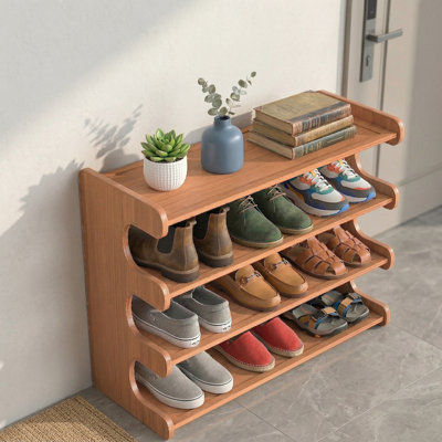 Étagère à chaussures écologique en bambou à quatre niveaux de couleur naturelle, robuste et durable avec un design simple, convenant au vestibule, à la garde-robe, au dortoir et au garage.