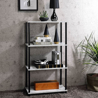 Bibliothèque à 4 tablettes en blanc antique et noir à des fins décoratives