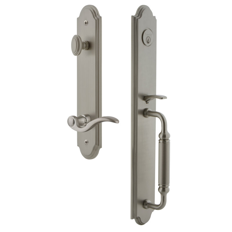 Arc Handleset with Deadbolt and Bellagio Door Lever and Rosette, Satin Nickel, Right, 2.75"