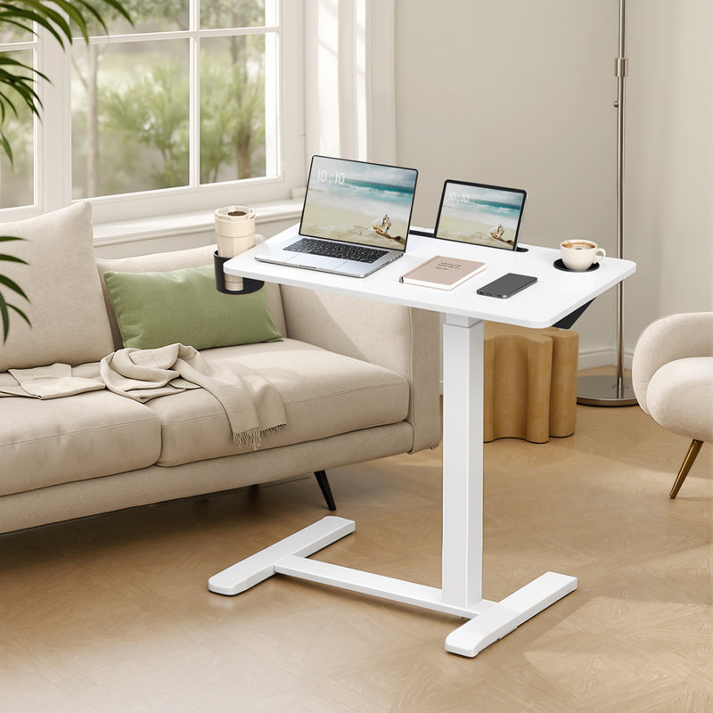 Adjustable Height Overbed Table With Wheels, Mobile Standing Computer Desk with storage, 40.2" H x 31.5" W x 15.7" D