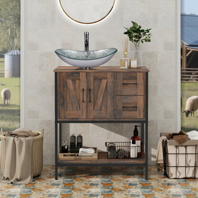 Meuble-lavabo simple 30 po avec lavabo sur pied Farmhouse