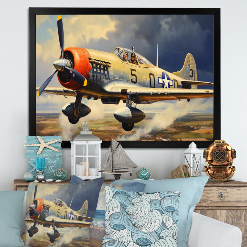 «P51B Plane Skyline I», reproduction sur toile, Cadre photo noir, H 24 po x l 32 po x P 1 po