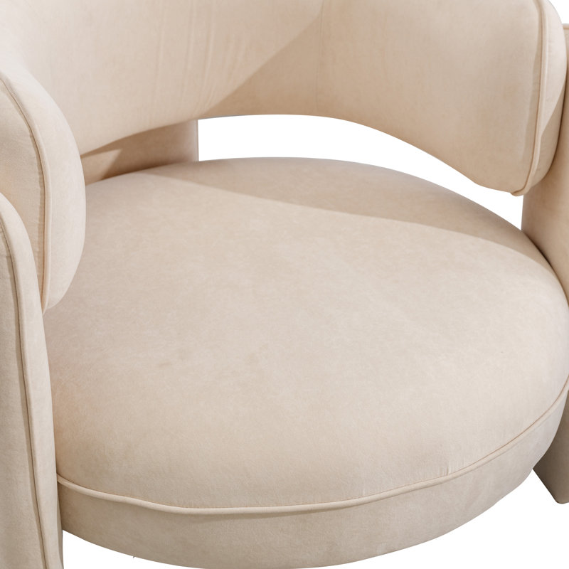 Fauteuil d'appoint rembourré 3 pieds Aylia, Velours beige performance