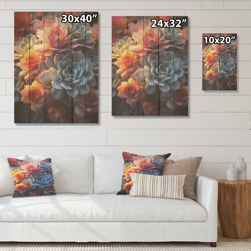 Succulent cactus champ coucher de soleil - Art sur bois de pin naturel, H 20 po x l 10 po