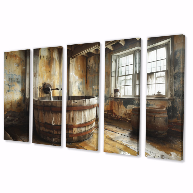 «Brown Rustic Bathroom Charm I», ensemble d'art mural rustique, H 32 po x l 80 po
