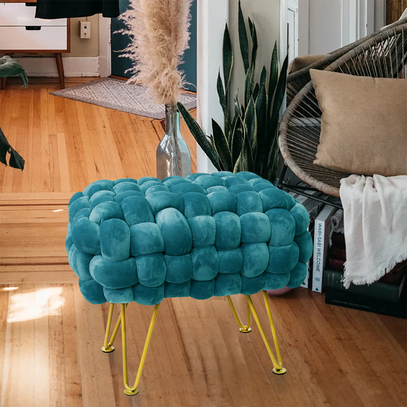 Opheim Velvet Ottoman, Storm Blue Velvet