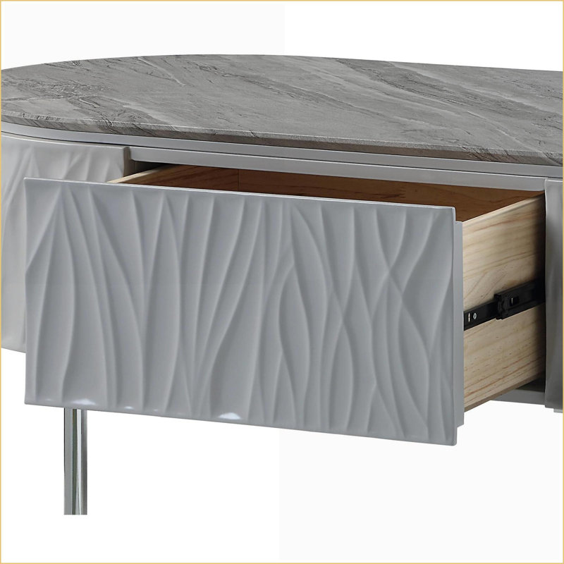 Table basse brillante yukino avec tiroir de rangement - Pieds chromés, capacité de poids de 70 lb pour le salon