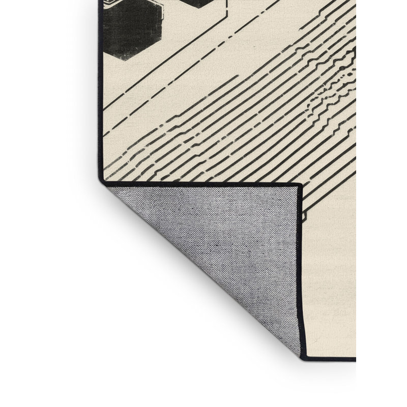 Tapis géométrique minimaliste beige lavable à la machine Cumberland Ai Supercomputer, 5 x 7