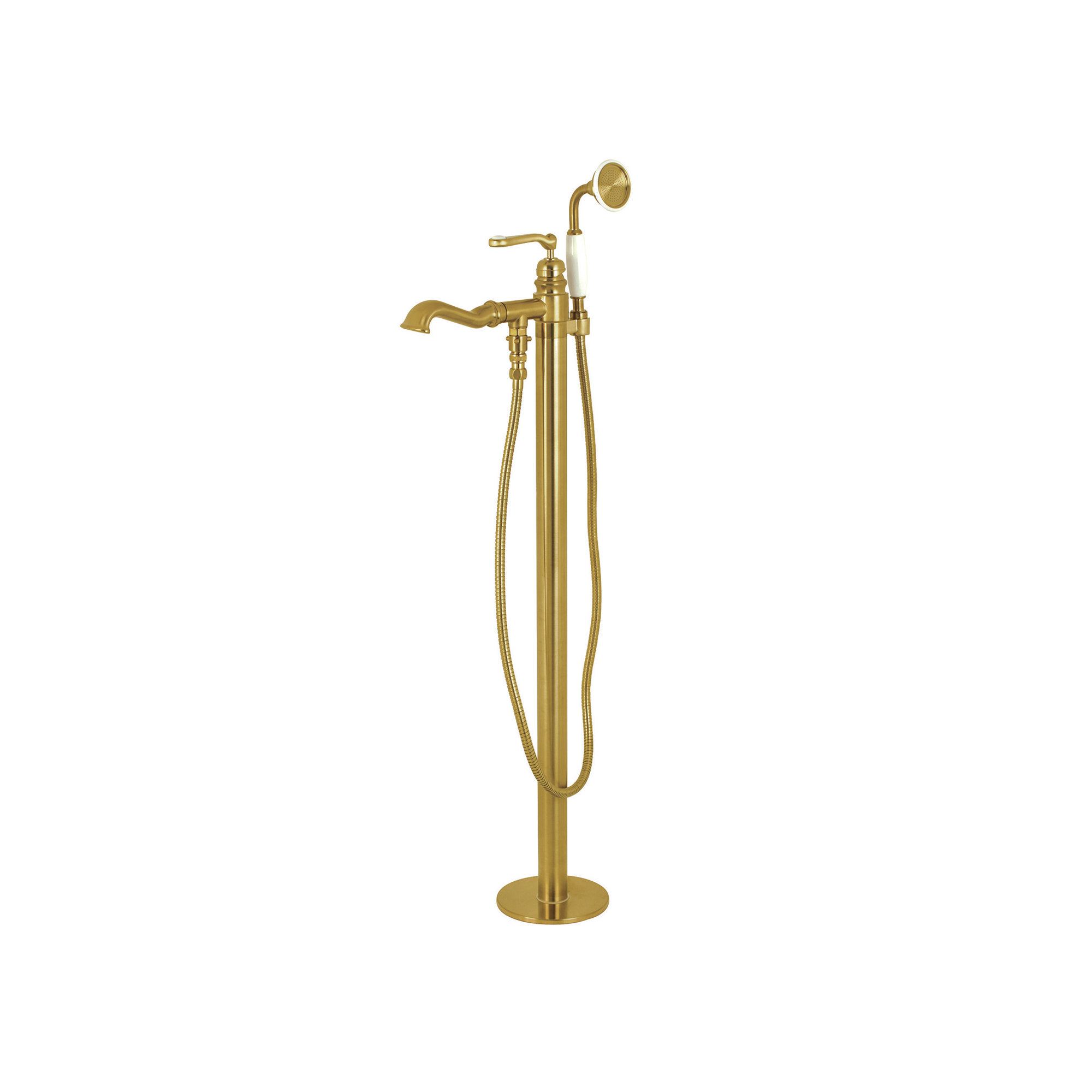 Kingston Brass Royale Single-Handle 1-Hole Freestanding Tub Faucet with Hand Shower, Satin Brass