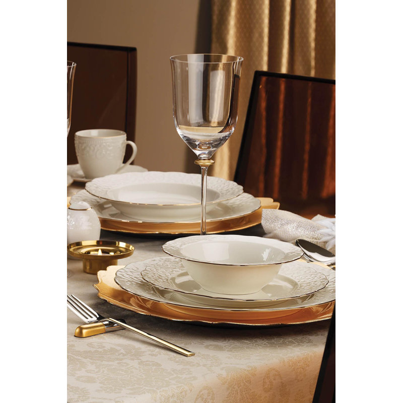 Service de vaisselle en porcelaine tendre 80 pièces pour 12 personnes Tullly