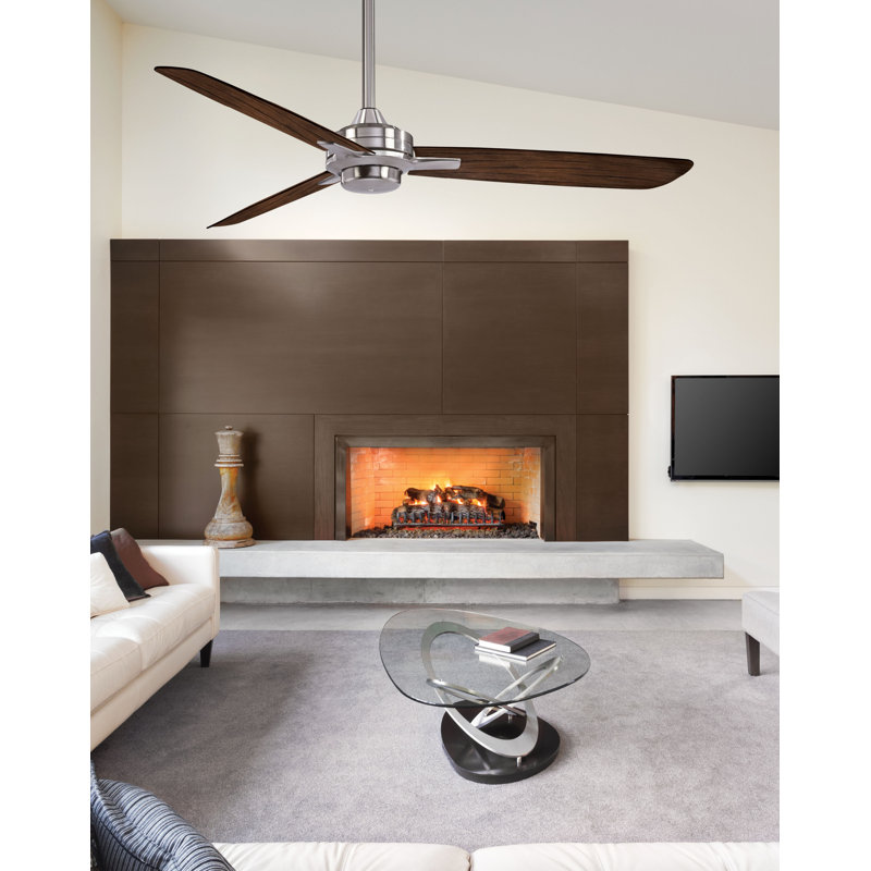 52" Rudolph 3-Blade Propeller Ceiling Fan with Wall Control, Brushed Nickel with Maple Blades