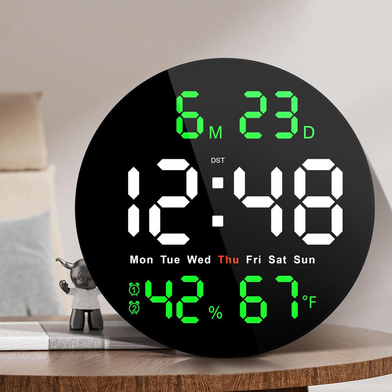 Horloge murale ronde 10 pouces avec luminosité tamisée, Vert